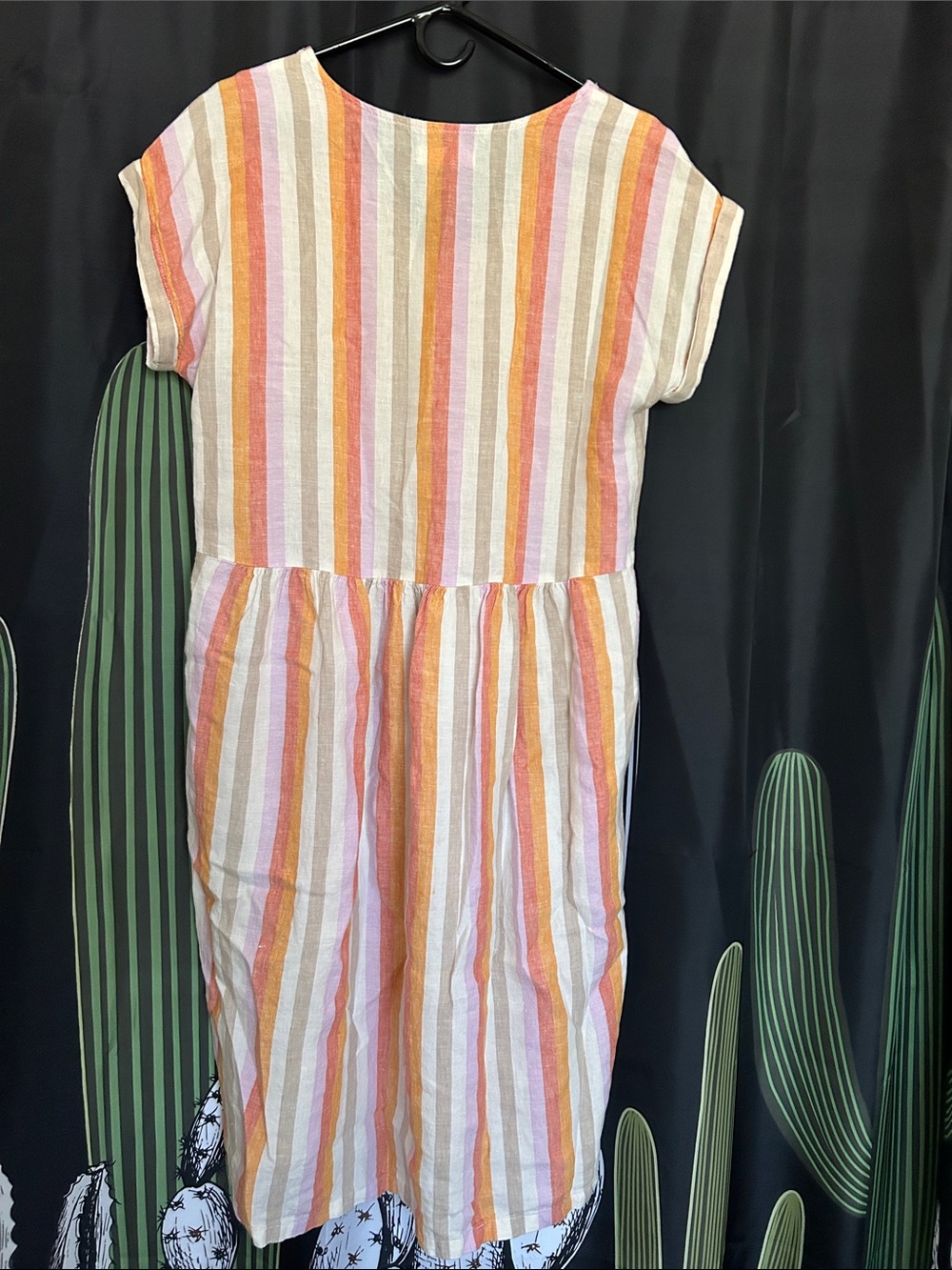 Loft Oversized Small Linen Multicolor Striped V-Neck Dress - Picture 2 of 8